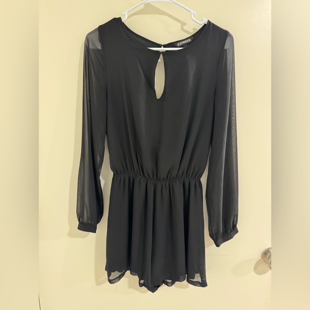 Express Elegant Black Sheer Long Sleeve Romper Size Small